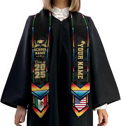 Custom Mexican Graduation Sash, Mexico Graduation Stole Customize Photo, Mexican American Flag Graduation Sash 2025