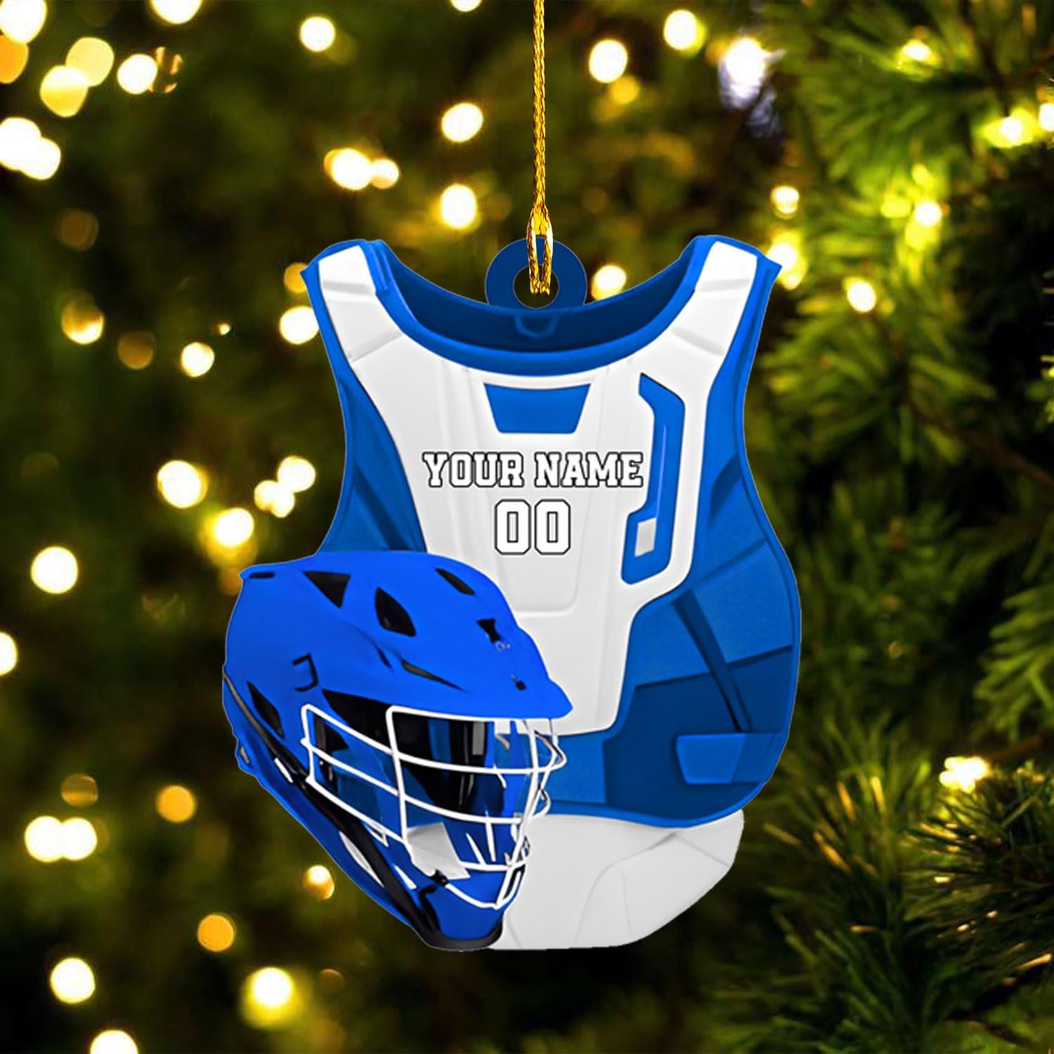 HomeDesign Personalized Lacrosse Ornament, Lacrosse Amor Shape Flat Ornament, Lacrosse Helmet Ornaments, Gifts for Lacrosse Lovers, Lacrosse Players, Lacrosse Christmas Ornament (LA 6)