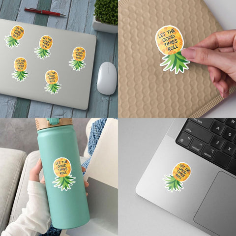 3PCS Let The Good Times Roll 3" Sticker, Pineapple Quotes Sticker, Pineapple Upside Down Decal Stickers Gift Decorations for Laptop Water Bottle Car Phone Helmet Window Kindle Notebook