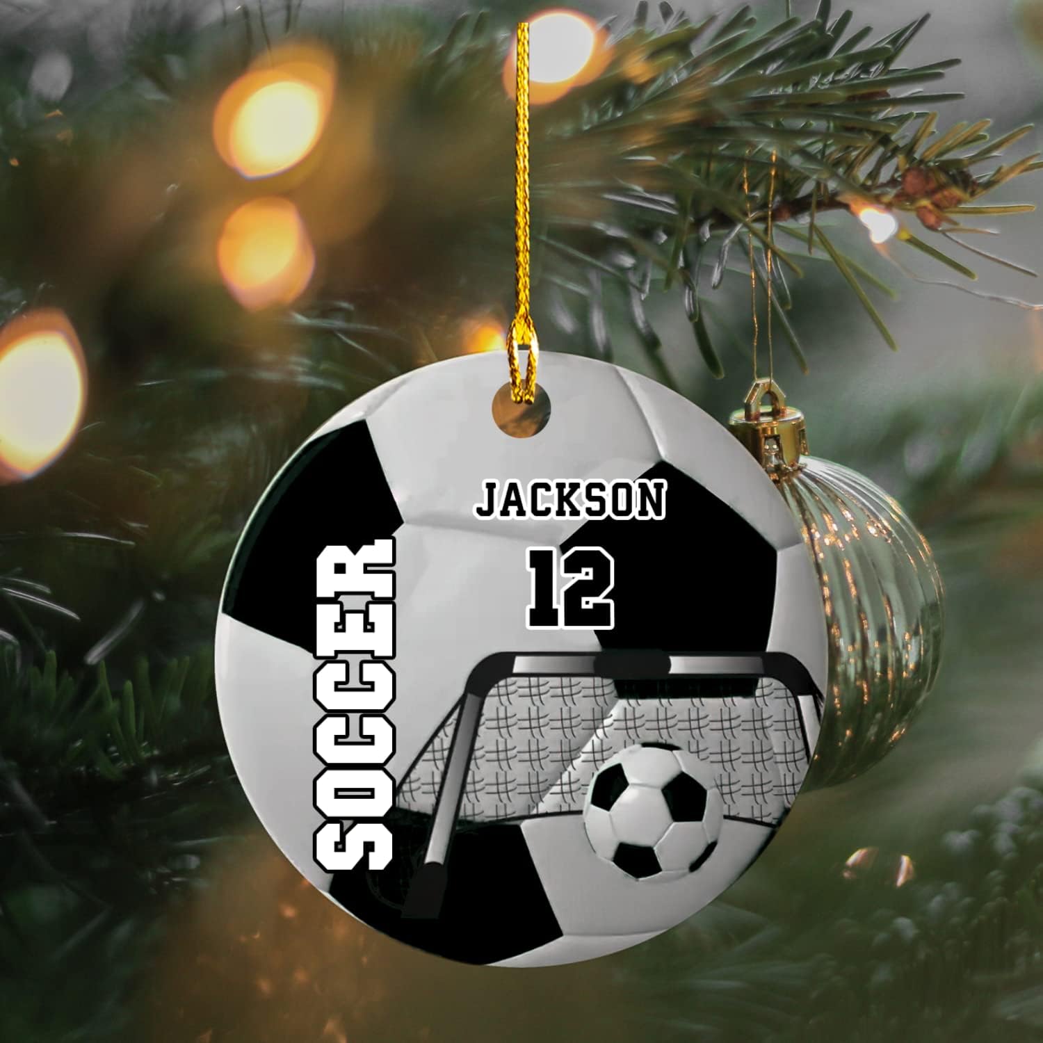 Mostprints Personalized Name and Numer Soccer Christmas Ornament 2023, Custom Soccer Ornaments for Xmas, Soccer Ornament Handmade from Wood Tree Hanging Ornament Pine Tree Decorations for Couple