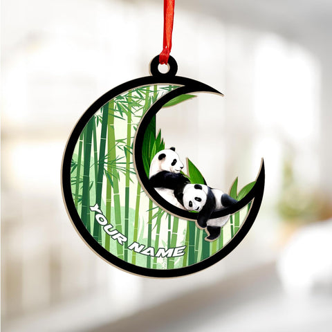 MAPrints Personalized Panda Ornament Xmas Tree, Panda Acrylic Or Wood Flat Shape Ornament Christmas 2024, Panda Lovers Ornament Xmas Decor, Panda Bear Gifts Panda Bamboo Hanging Ornament (Panda 2)