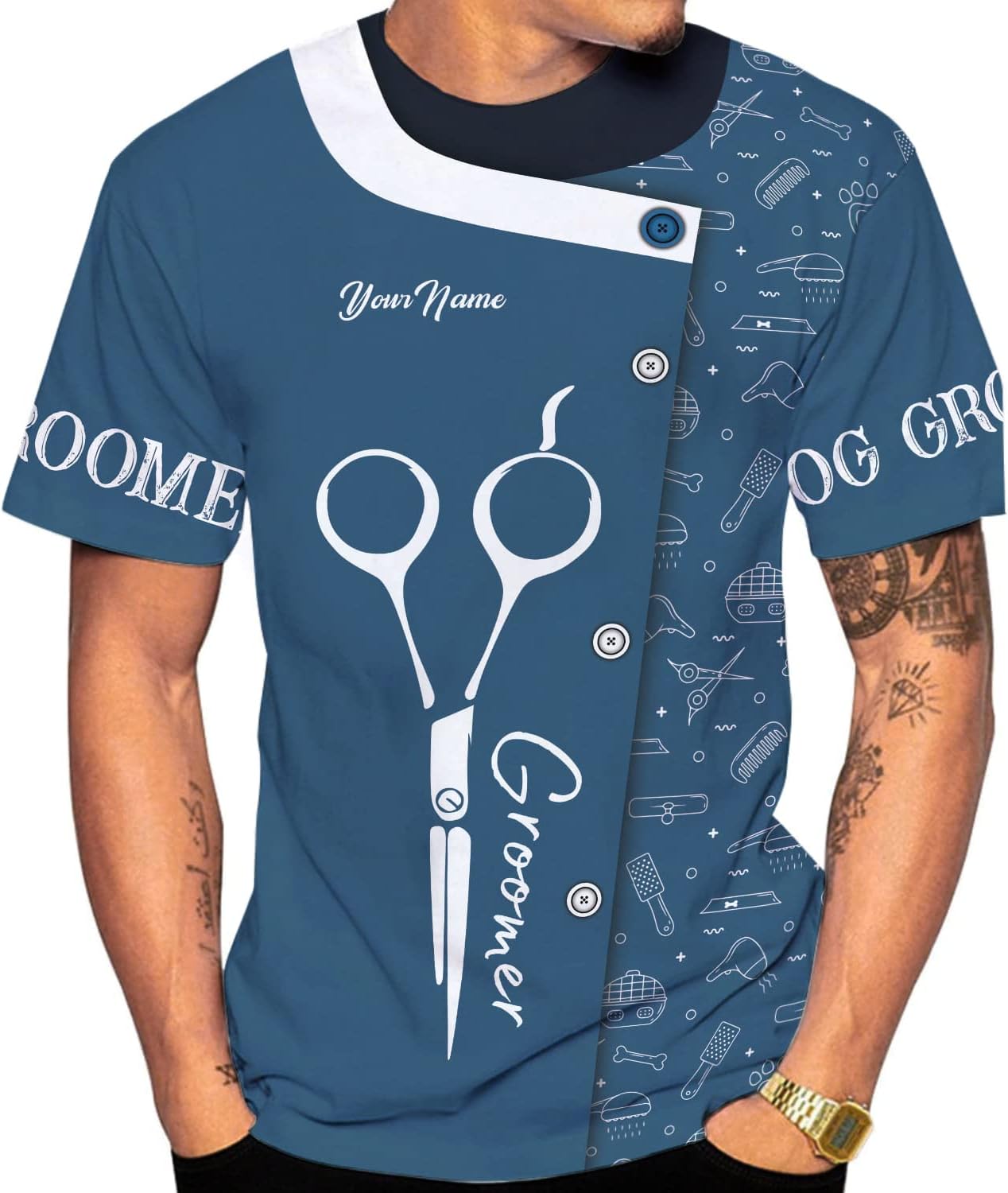 RoyalBro Personalized Dog Groomer Shirt Custom Dog Cat Grooming Stylish Shirts Groomers Tshirts Groomer Tshirt Men & Women (Style 1) Multicolor