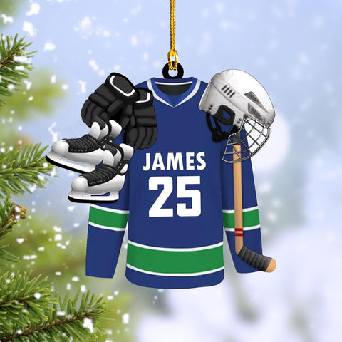 HomeDesign Personalized Hockey Christmas Ornament, Hockey Skates Helmet and Stick, Hockey Player Ornament, Hockey Ornaments, Gift for Hockey Lovers Hockey Ornament Christmas Decor (H7)