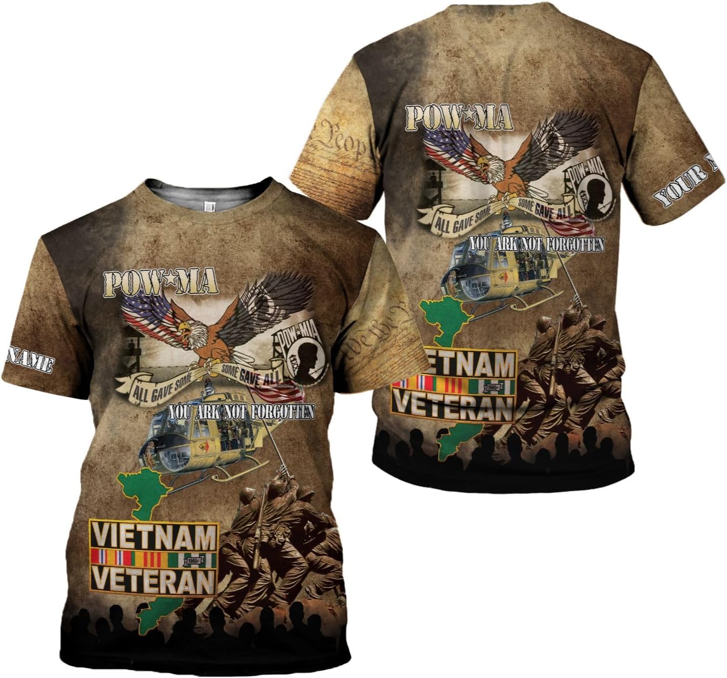 Ligthuy Personalized Name Vietnam Veteran Shirts 3D, Veterans Shirts for Men and Women, Veteran's Shirt Vietnam Veteran S-5XL