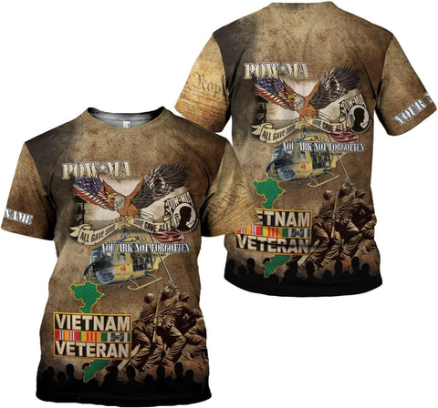 Ligthuy Personalized Name Vietnam Veteran Shirts 3D, Veterans Shirts for Men and Women, Veteran's Shirt Vietnam Veteran S-5XL