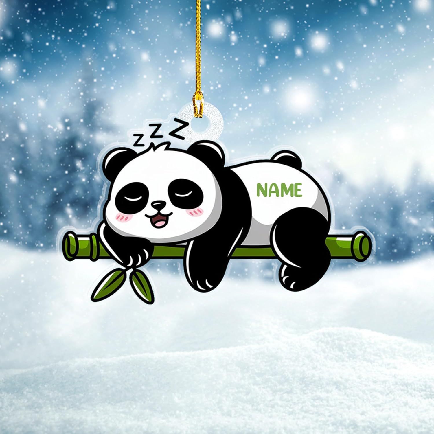 Personalized Panda Ornament Xmas Tree, Panda Acrylic Or Wood Flat Shape Ornament Christmas 2024, Panda Lovers Ornament Xmas Decor, Panda Bear Gifts Panda Bamboo Hanging Ornament (Panda 7)