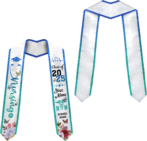 Pretyprints Custom Nurse Sash Graduation, RN Graduation Stole Gifts for Friends Nursing Student Senior Class Of 2025