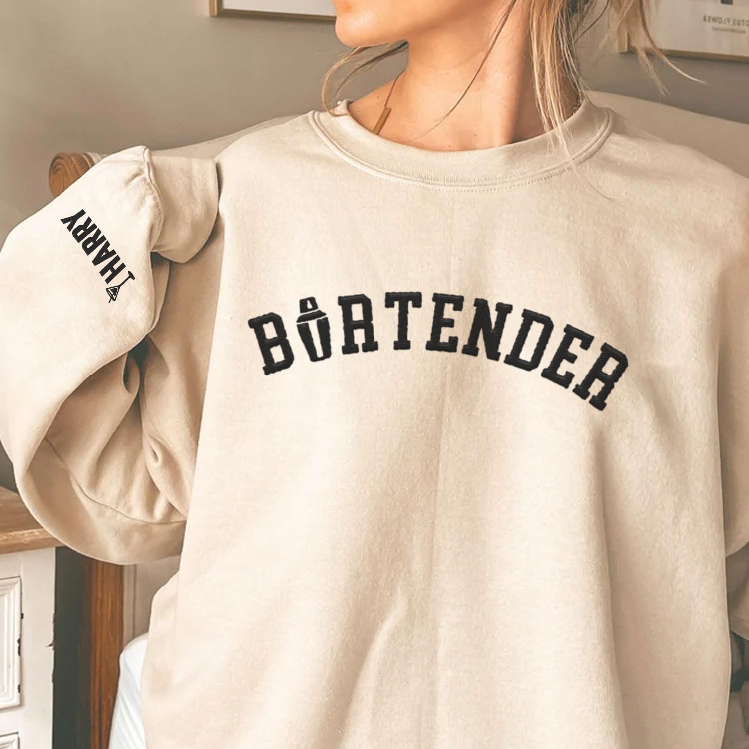 MAPrints Personalized Bartender Embroidered Sweatshirt, Funny Bartending Gift For Bartender Barista Shirt Cocktail Sweatshirt