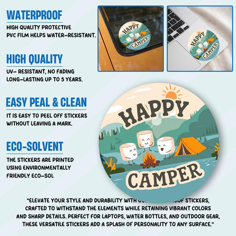 (3 Pcs) Happy Camper Marshmallows Sticker, Camping Stickers, Camp Stickers, Camping Decals for Laptop, Water Bottle, Tumbler, Phone Case, Hard Hat, Helmet, Gifts 3"x3"