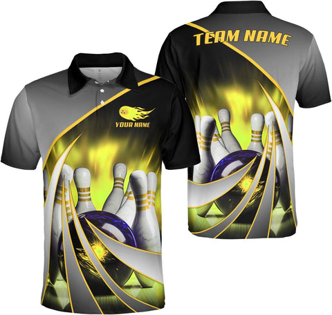 Ligthuy Personalized Name Bowling Polo Shirts 3D for Men and Women, Bowling Shirt, Bowling Shirts for Men Team Bowling Shirt