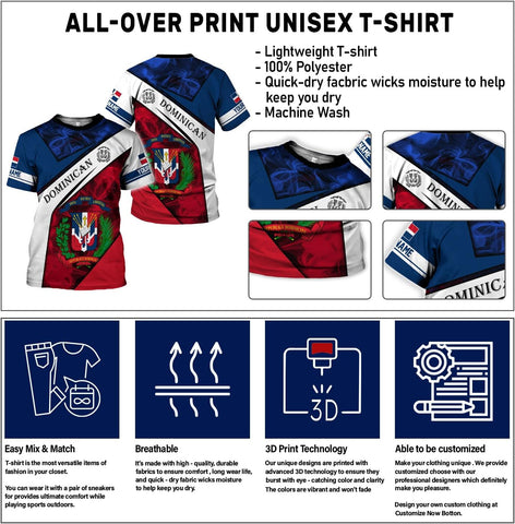 Custom Dominican Republic 3D Shirts for Men Dominicana Flag Shirts Dominican Flag Tshirt Dominican Independence Day