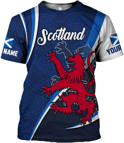 Custom Scotland Shirts for Men Scottish Rampant Lion Scotland Coat of Arms Banner T-Shirt Lion Scottish Pride Gift Shirts 3D