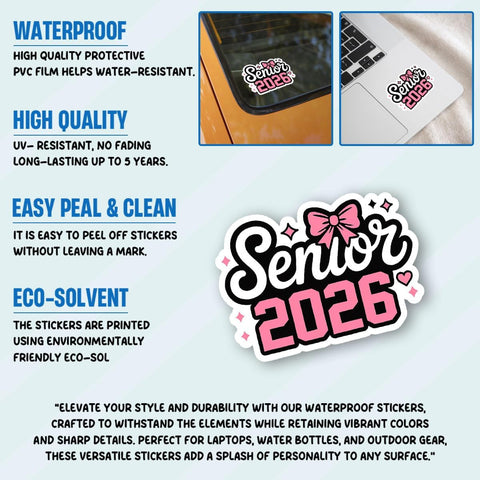 3Pcs Senior 2026 pink Sticker 3inches, Class of 2026 Sticker, High School College Gift for Notebook Scrapbook Stickers for Laptop Water Bottle Phone Case