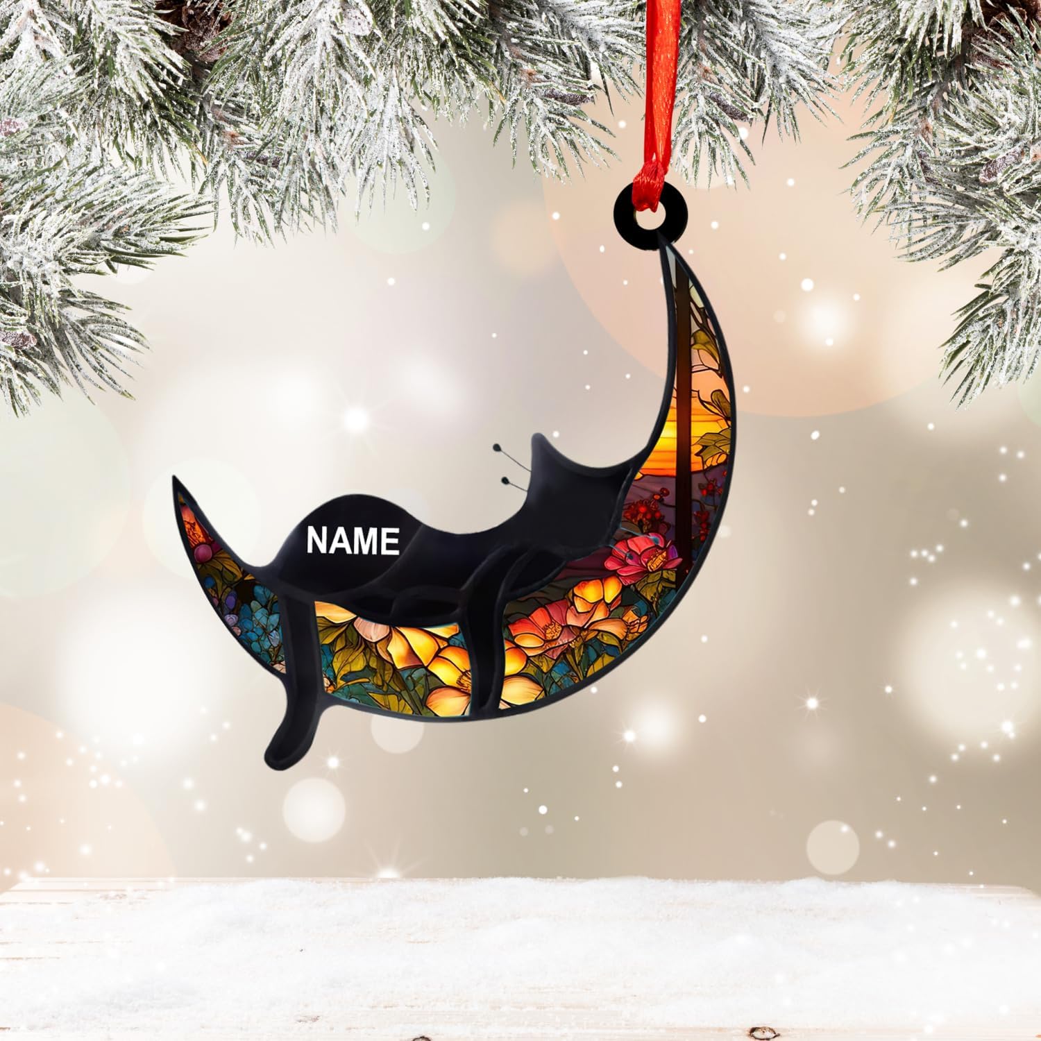 MAPrints Personalized Cat Ornament For Christmas Tree, Custom Cat Christmas Suncatcher Ornament 2024, Gift For Christmas Cat Lovers Cat Memorial Ornament, Cat Hanging Ornament Cat On The Moon (CAT 4+)
