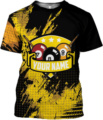 Custom 3D Billiard Shirt for Men Women Personalized Pool Player Team Apparel with 8 Ball Flag Design Gift to Billiard Lovers