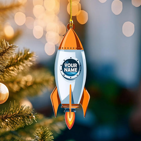 Personalized Space Rocket Ship Christmas Ornament, Space Gifts, Rocket Ornament, Planet Ornament, Spaceship Ornament, Custom Space Gift (Acrylic, Style 1)