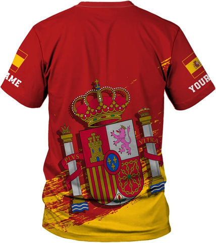 MoonArt Personalized Spain Shirt Custom Spain Espana Flag Shirts for Men and Women, Spain Spanish Pride