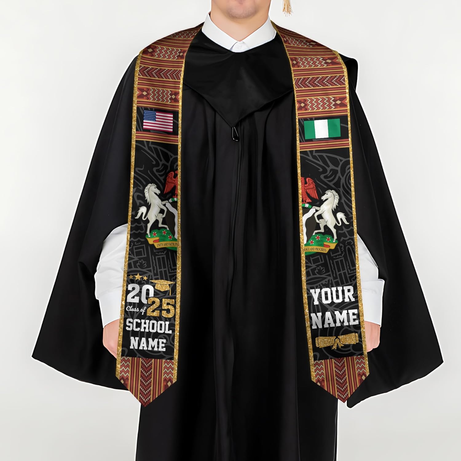 Pretyprints Custom Nigerian Graduation Sash Nigeria Graduation Stole Personalized Nigerian American Flag Graduation Sash 2025