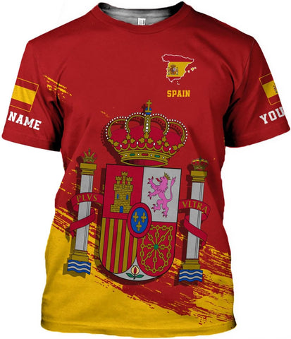 MoonArt Personalized Spain Shirt Custom Spain Espana Flag Shirts for Men and Women, Spain Spanish Pride