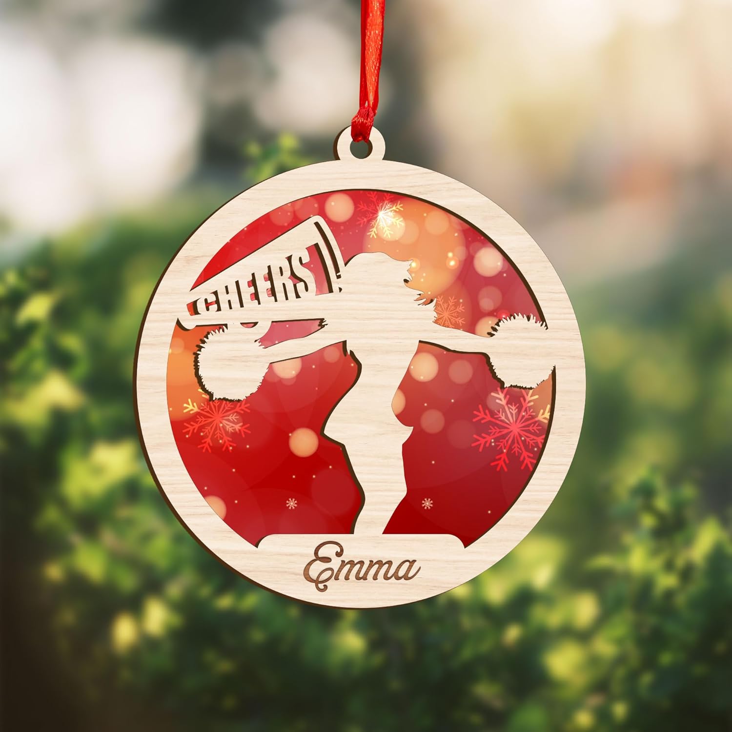 Personalized Cheerleader Christmas Ornament 2024, Cheerleading Stuff Ornament, Cheer Captain Ornament, Cheer Girl Dancer Cheerleading with Real Red Pompom Ornament for Xmas Tree (Cheer 2)