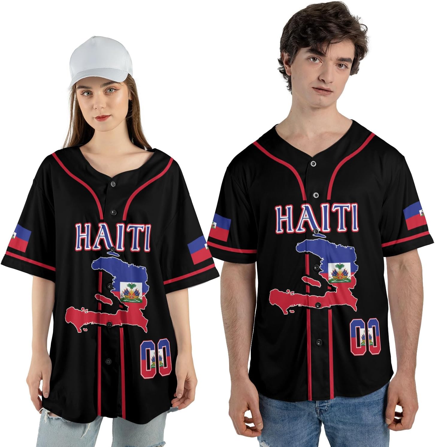Ligthuy Personalized Name Haiti Baseball Jersey, Customized Haitian Baseball Jerseys for Men Women Haitian Flag Shirt 3D