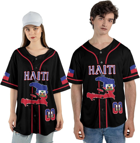 Ligthuy Personalized Name Haiti Baseball Jersey, Customized Haitian Baseball Jerseys for Men Women Haitian Flag Shirt 3D