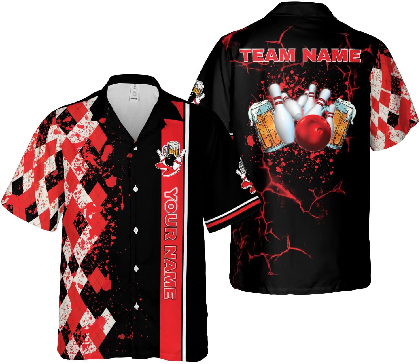 Pretyprints Custom Bowling Hawaiian Shirt 3D Men Women Personalized Button Down Short Sleeve Team Gifts Lover