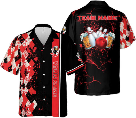 Pretyprints Custom Bowling Hawaiian Shirt 3D Men Women Personalized Button Down Short Sleeve Team Gifts Lover