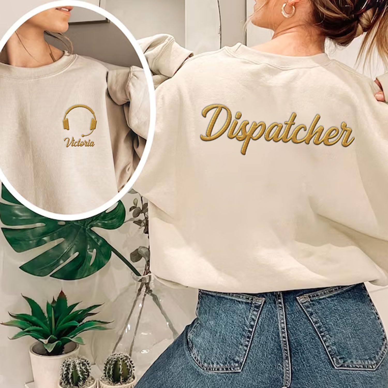 Leeprints Personalized Embroidered Dispatcher 911 Sweatshirt, Pulse Dispatch Embroider Hoodie, Thin Gold Line 911