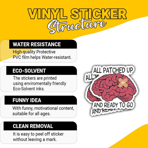 3 Pcs Brain Surgery Stickers All Patched Up and Ready to Go Sticker, Brain Tumor Brain Cancer Brain Surgery Survivor Support for Book Notebook Water Bottle Tumbler Phone Case Laptop 3"x3"