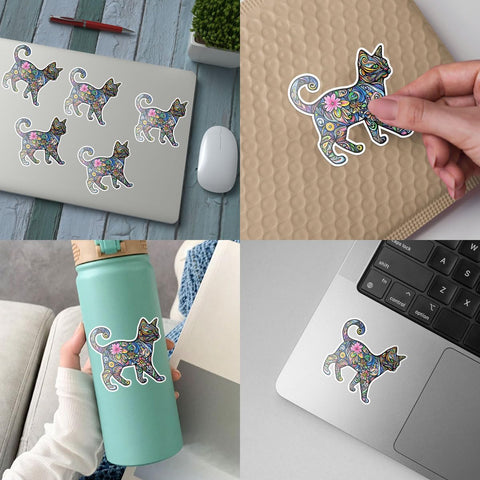 (3Pcs) Cat Funky Colors Glow Vinyl Bumper Decal Sticker, Cats Bumper Stickers, Color Cute Cats Decal - Stickers for Laptop Water Bottle Phone Car Window Helmet 3" (DR Cat 3)