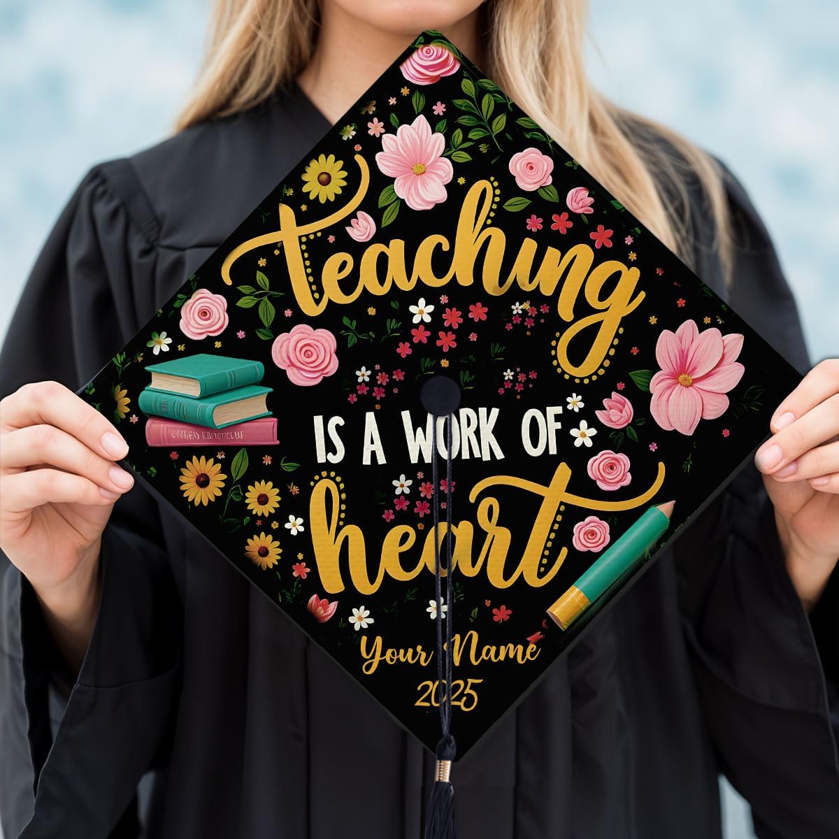 Pretyprints Personalized Teacher Graduation Cap Topper Teacher Gift Class Of 2025 Graduation Cap Decoration Topper