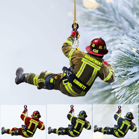 Personalized Firefighter Ornament Custom Name Firefighter Ornaments Two Sided Hanging Printed Flat Thin Red Line Ornaments Hanging Christmas Decorations Firefighter Gifts Ornament (Style 15)