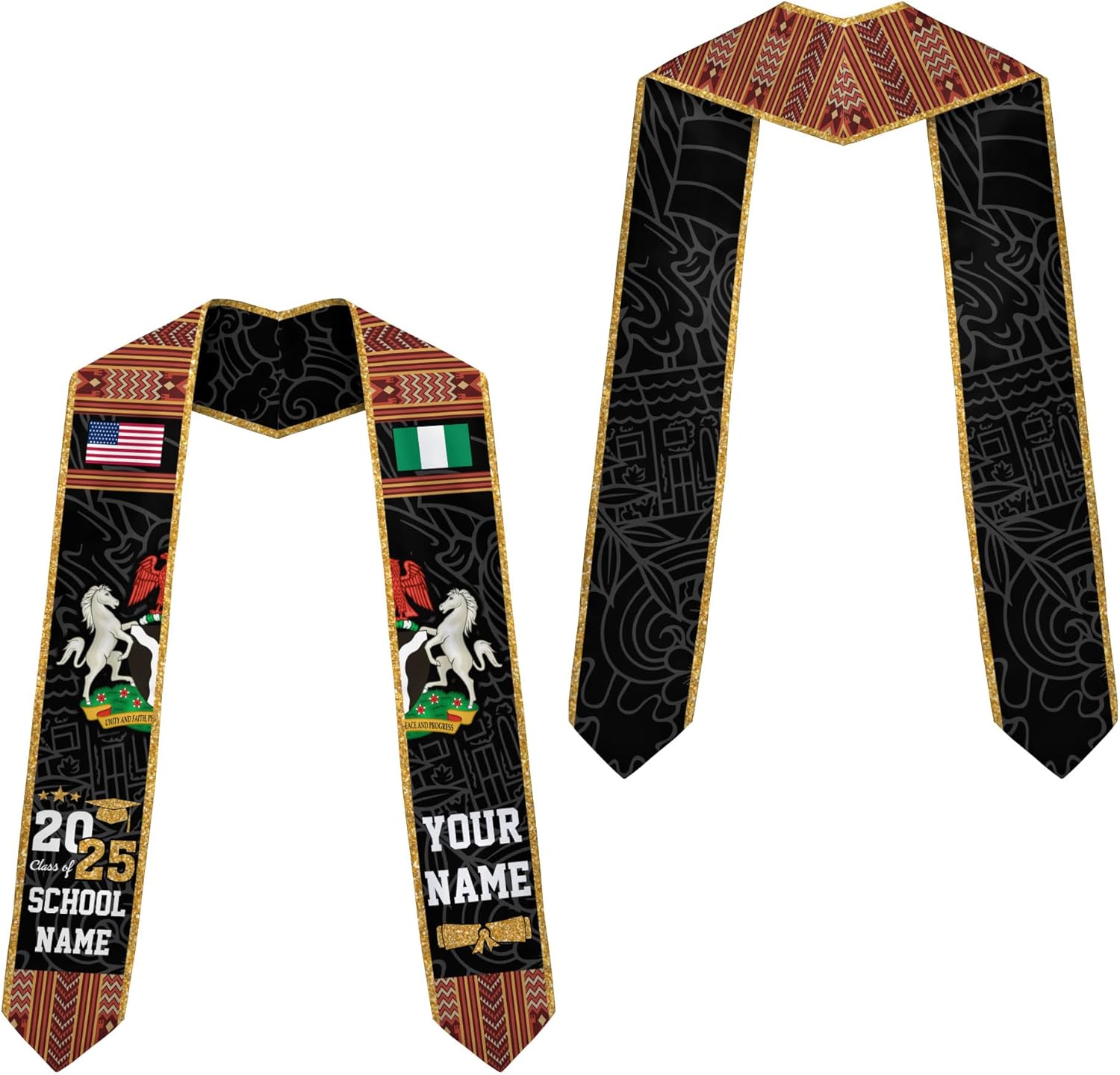 Pretyprints Custom Nigerian Graduation Sash Nigeria Graduation Stole Personalized Nigerian American Flag Graduation Sash 2025