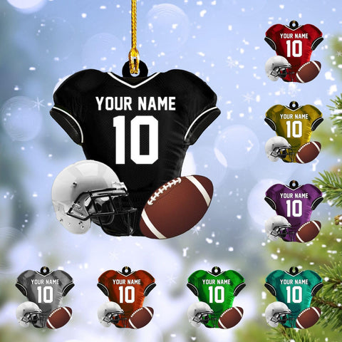 MoonArt Personalized Name Football Ornaments 2023, Customized Football Christmas Ornaments Wood Ornament Christmas Tree Hanging Ornament Pine Tree Decorations for Kid Couple Friends Family, Red (FB13)