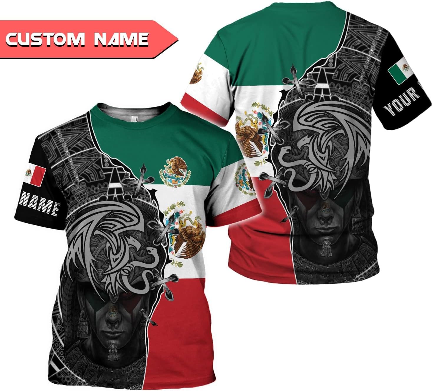 Mostprints Personalized Name Mexican Shirts 3D Customized Mexico Shirt US Flag, Mexican Shirts for women Unisex