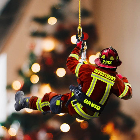 Personalized Firefighter Ornament Custom Name Firefighter Ornaments Two Sided Hanging Printed Flat Thin Red Line Ornaments Hanging Christmas Decorations Firefighter Gifts Ornament (Style 15)