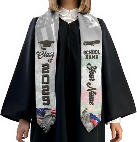 Pretyprints Haitians Graduation Sash, Haiti Graduation Stole Custom, Personalized Haitians American Flag Graduation Sash 2025