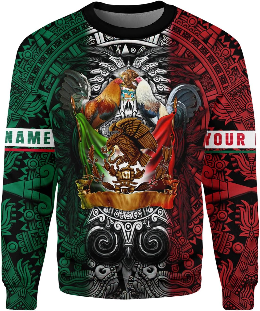 Woseprints Personalized Name Mexican Shirts for Men, Rooster Mexico Shirts for Men, Mexico Shirt Eagle Flag Mexican Eagle