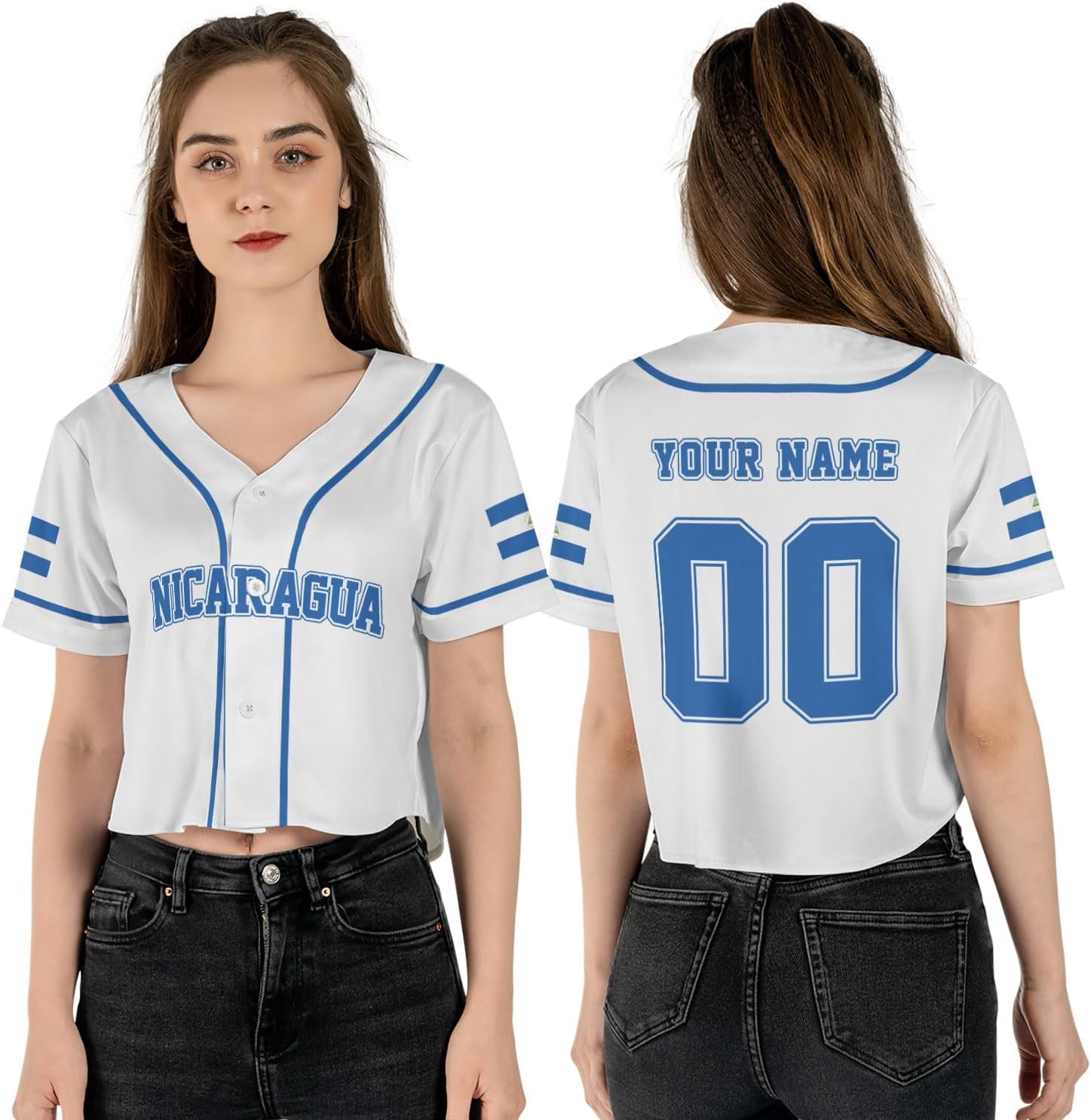 Personalized Nicaragua Baseball Croptop Shirt, Nicaraguan Flag Jersey for Women Jersey Pride