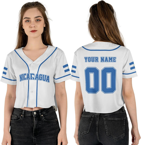 Personalized Nicaragua Baseball Croptop Shirt, Nicaraguan Flag Jersey for Women Jersey Pride