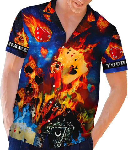 Custom Poker Hawai Shirts for Men Poker Hawaiian Shirt Gambling Casino Fire Short Sleeve Button Down Shirt Summer Beach Shirt