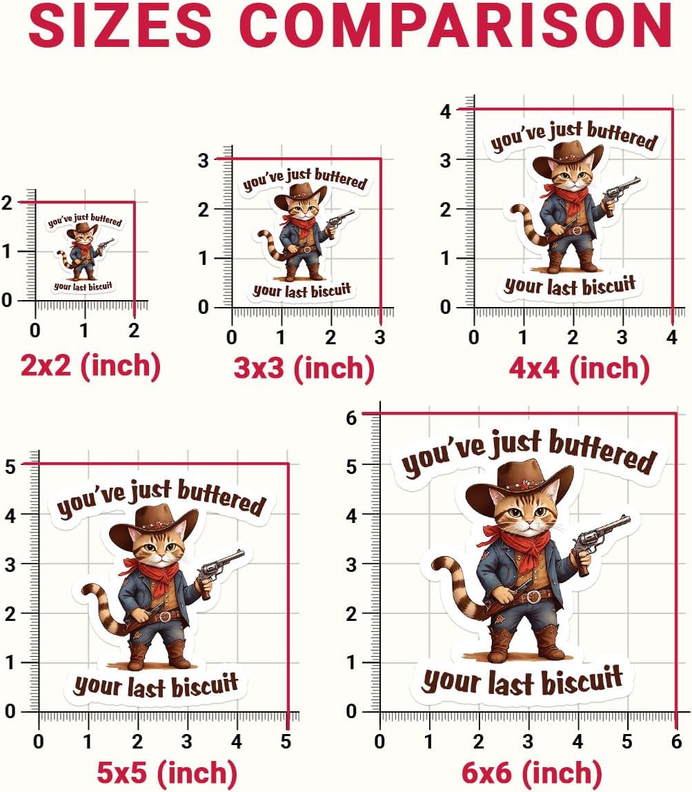 3pcs You've Just Buttered Your Last Biscuit Sticker, Funny Sarcastic Sticker, Cat Cowboy, Western Stickers for Water Bottles, Bumper Vinyl Stickers 3x3 for Laptop Phone Car Window Helmet