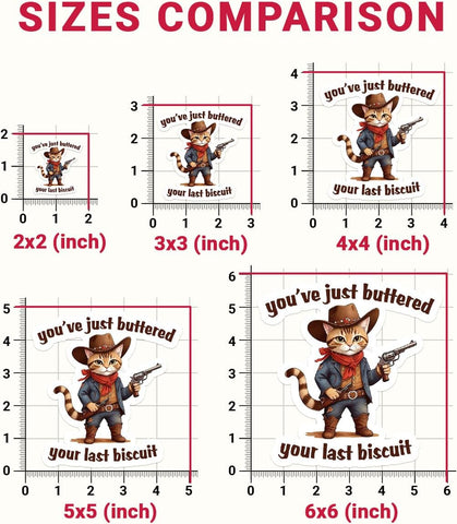 3pcs You've Just Buttered Your Last Biscuit Sticker, Funny Sarcastic Sticker, Cat Cowboy, Western Stickers for Water Bottles, Bumper Vinyl Stickers 3x3 for Laptop Phone Car Window Helmet