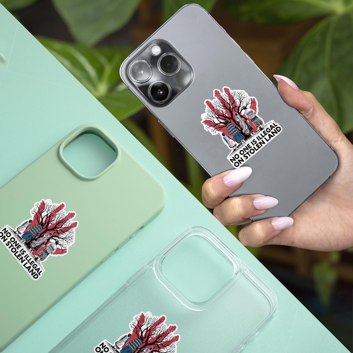 (3 Pcs) No One is Illegal On Stolen Land Sticker - Native American Decal, Indigenous Pride Bumper Sticker for Laptop, Water Bottle, Tumbler, Phone Case, Hard Hat, Helmet, Gifts 3"x3"