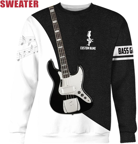 Personalized Bass Guitar 3D Shirt Men Women, Custom Name 3D Drum Shirts Gift for Bass Guitar, Bass Guitar Player Shirts