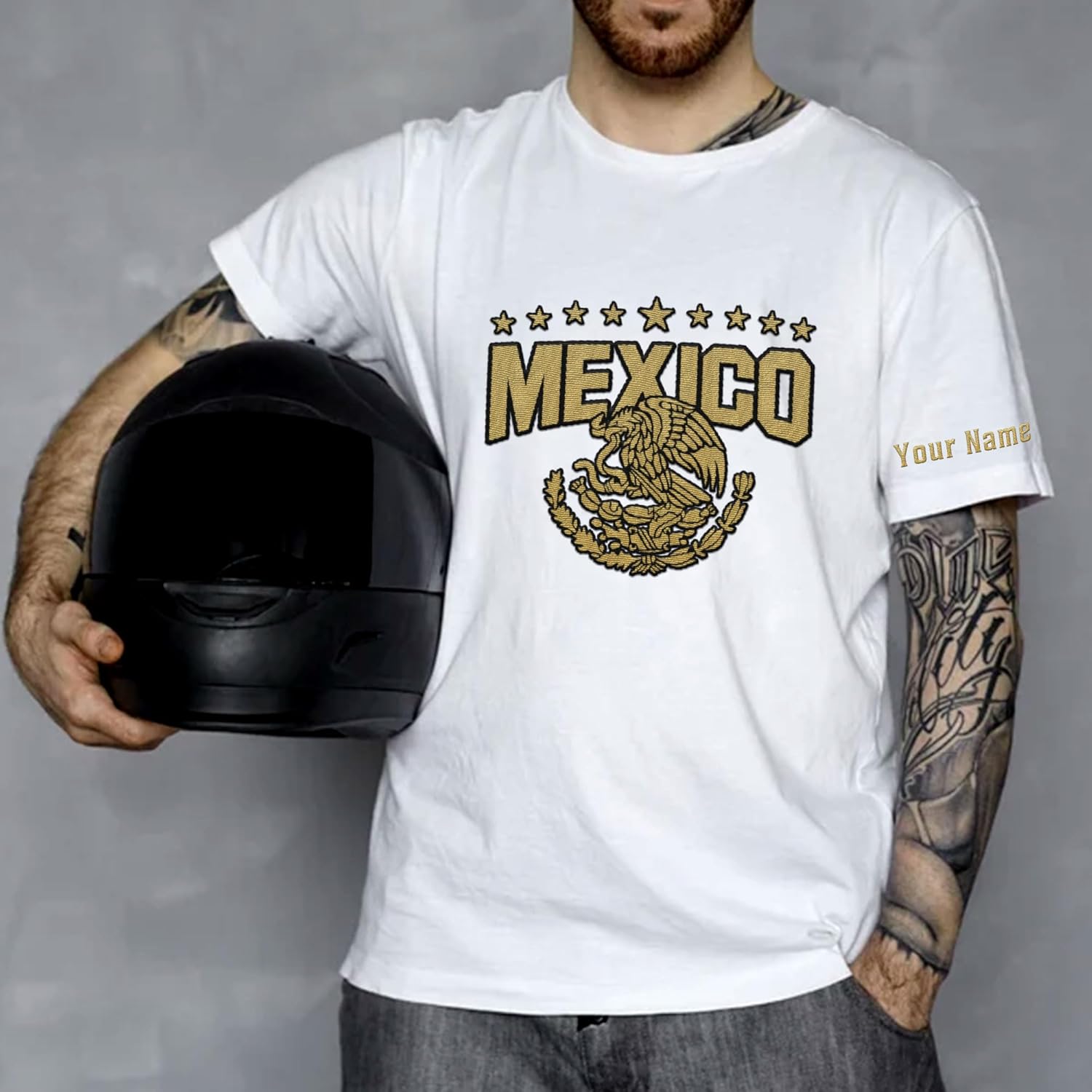 Mostprints Personalized Name Embroidered Mexico Tshirt, Customized Name Shirts Mexican US Flag, Mexico Shirt2
