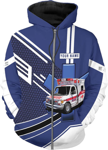 Leeprints Personalized EMT Hoodie EMS Sweatshirt Custom EMS Zip Hoodie Paramedic Uniform Emergency Medical Technician Shirts