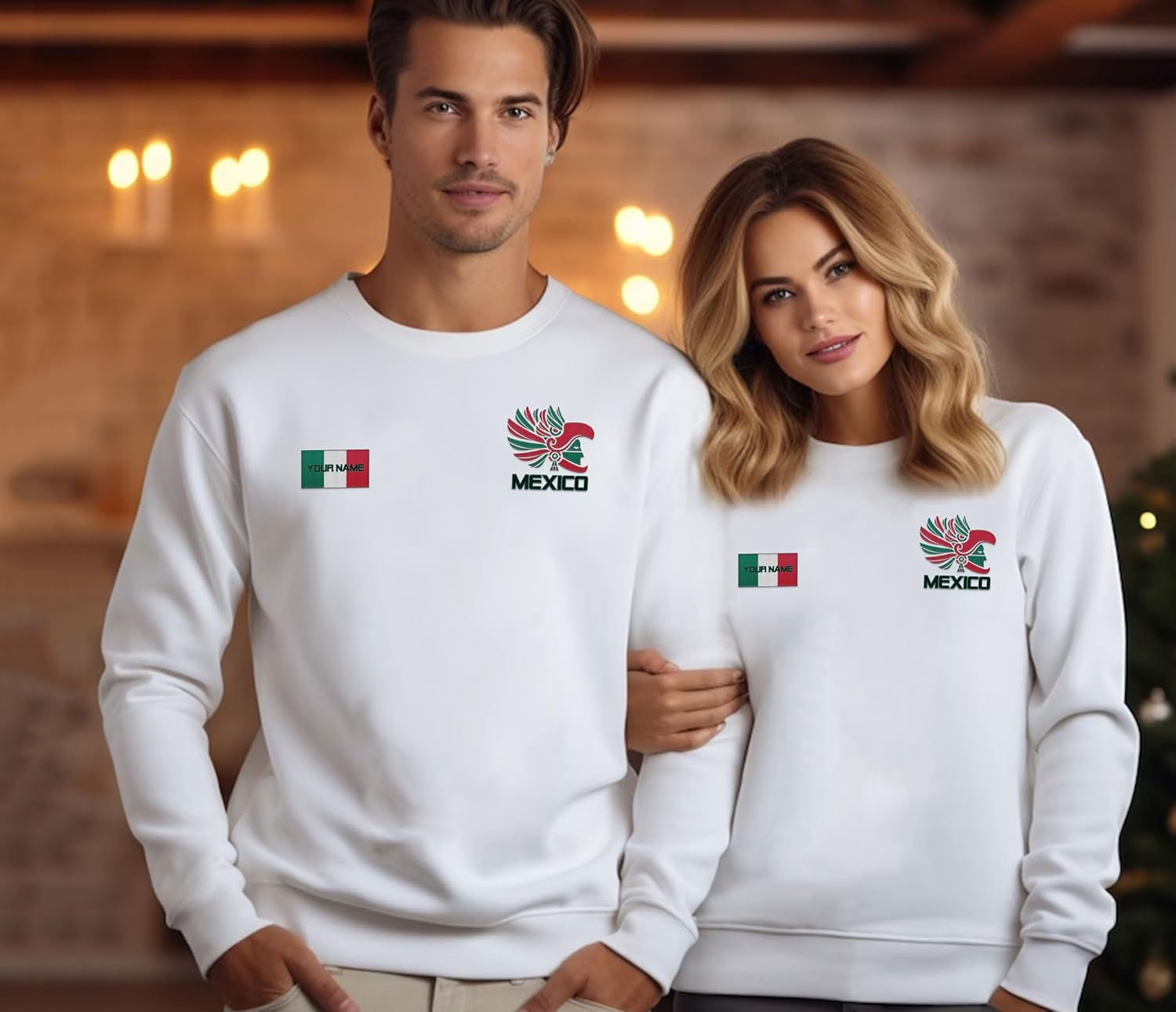 Mostprints Personalized Name Embroidered Mexico Sweatshirts, Customized Name Shirts Mexican US Flag, Mexico Hoodies Shirt