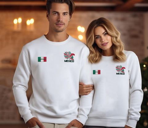 Mostprints Personalized Name Embroidered Mexico Sweatshirts, Customized Name Shirts Mexican US Flag, Mexico Hoodies Shirt